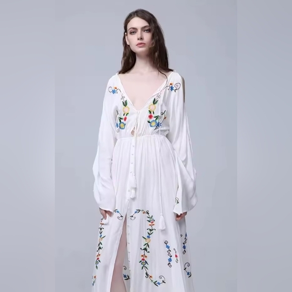 Chic White Floral Maxi Dress- Reversible - Picture 12 of 16